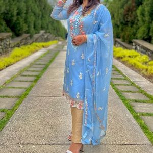 Sky Blue Agha Noor 3pc suit